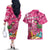 Hawaiian Flamingo Hibiscus Personalised Couples Matching Off The Shoulder Long Sleeve Dress and Hawaiian Shirt Pink Summer Tropical Flowers - Polynesian Pride