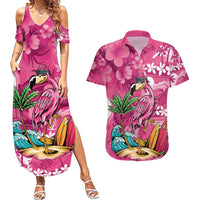 Hawaiian Flamingo Hibiscus Personalised Couples Matching Summer Maxi Dress and Hawaiian Shirt Pink Summer Tropical Flowers LT9 Pink - Polynesian Pride