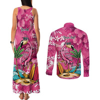 Hawaiian Flamingo Hibiscus Personalised Couples Matching Tank Maxi Dress and Long Sleeve Button Shirt Pink Summer Tropical Flowers LT9 - Polynesian Pride
