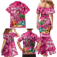 Hawaiian Flamingo Hibiscus Personalised Family Matching Mermaid Dress and Hawaiian Shirt Pink Summer Tropical Flowers LT9 - Polynesian Pride