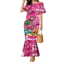 Hawaiian Flamingo Hibiscus Personalised Family Matching Mermaid Dress and Hawaiian Shirt Pink Summer Tropical Flowers LT9 Mom's Dress Pink - Polynesian Pride