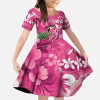 Hawaiian Flamingo Hibiscus Personalised Family Matching Off Shoulder Maxi Dress and Hawaiian Shirt Pink Summer Tropical Flowers LT9 Daughter's Dress Pink - Polynesian Pride