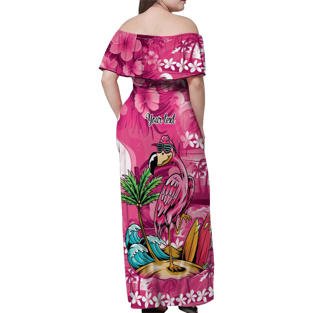Hawaiian Flamingo Hibiscus Personalised Family Matching Off Shoulder Maxi Dress and Hawaiian Shirt Pink Summer Tropical Flowers LT9 - Polynesian Pride