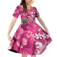 Hawaiian Flamingo Hibiscus Personalised Family Matching Off Shoulder Short Dress and Hawaiian Shirt Pink Summer Tropical Flowers LT9 Daughter's Dress Pink - Polynesian Pride