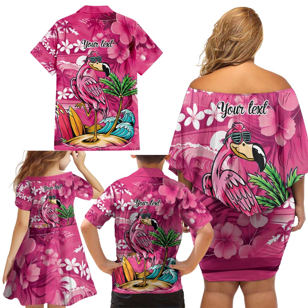 Hawaiian Flamingo Hibiscus Personalised Family Matching Off Shoulder Short Dress and Hawaiian Shirt Pink Summer Tropical Flowers LT9 - Polynesian Pride