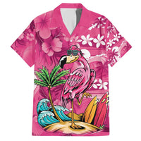 Hawaiian Flamingo Hibiscus Personalised Family Matching Puletasi and Hawaiian Shirt Pink Summer Tropical Flowers LT9 Dad's Shirt - Short Sleeve Pink - Polynesian Pride