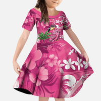 Hawaiian Flamingo Hibiscus Personalised Family Matching Summer Maxi Dress and Hawaiian Shirt Pink Summer Tropical Flowers LT9 Daughter's Dress Pink - Polynesian Pride