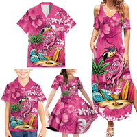 Hawaiian Flamingo Hibiscus Personalised Family Matching Summer Maxi Dress and Hawaiian Shirt Pink Summer Tropical Flowers LT9 - Polynesian Pride