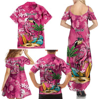 Hawaiian Flamingo Hibiscus Personalised Family Matching Summer Maxi Dress and Hawaiian Shirt Pink Summer Tropical Flowers LT9 - Polynesian Pride