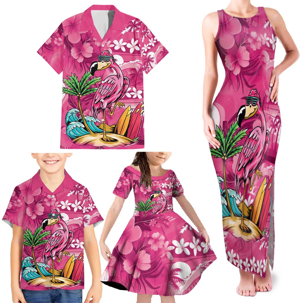 Hawaiian Flamingo Hibiscus Personalised Family Matching Tank Maxi Dress and Hawaiian Shirt Pink Summer Tropical Flowers LT9 - Polynesian Pride
