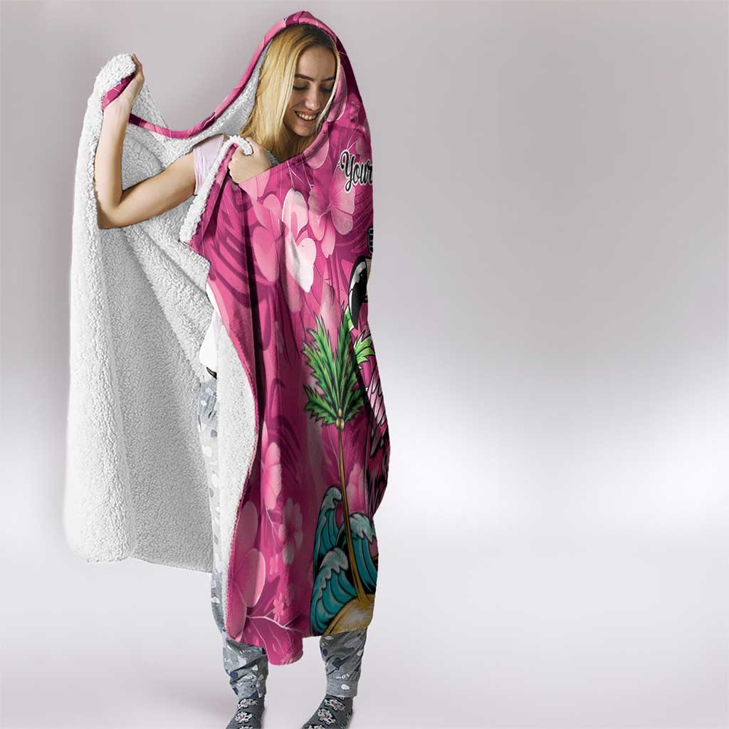 Hawaiian Flamingo Hibiscus Personalised Hooded Blanket Pink Summer Tropical Flowers - Polynesian Pride