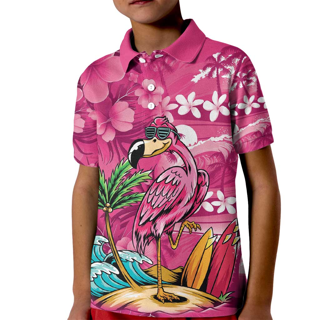 Hawaiian Flamingo Hibiscus Personalised Kid Polo Shirt Pink Summer Tropical Flowers LT9 Kid Pink - Polynesian Pride