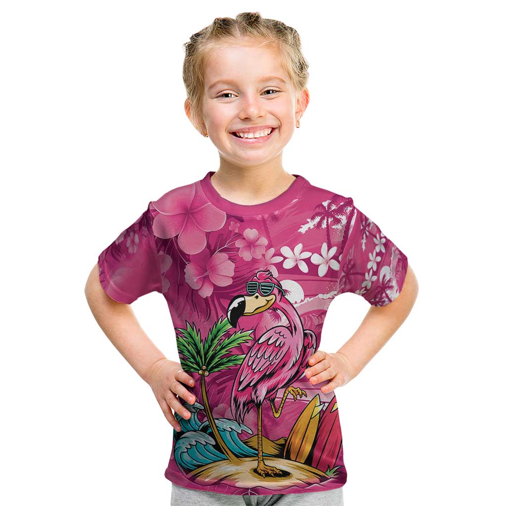 Hawaiian Flamingo Hibiscus Personalised Kid T Shirt Pink Summer Tropical Flowers - Polynesian Pride