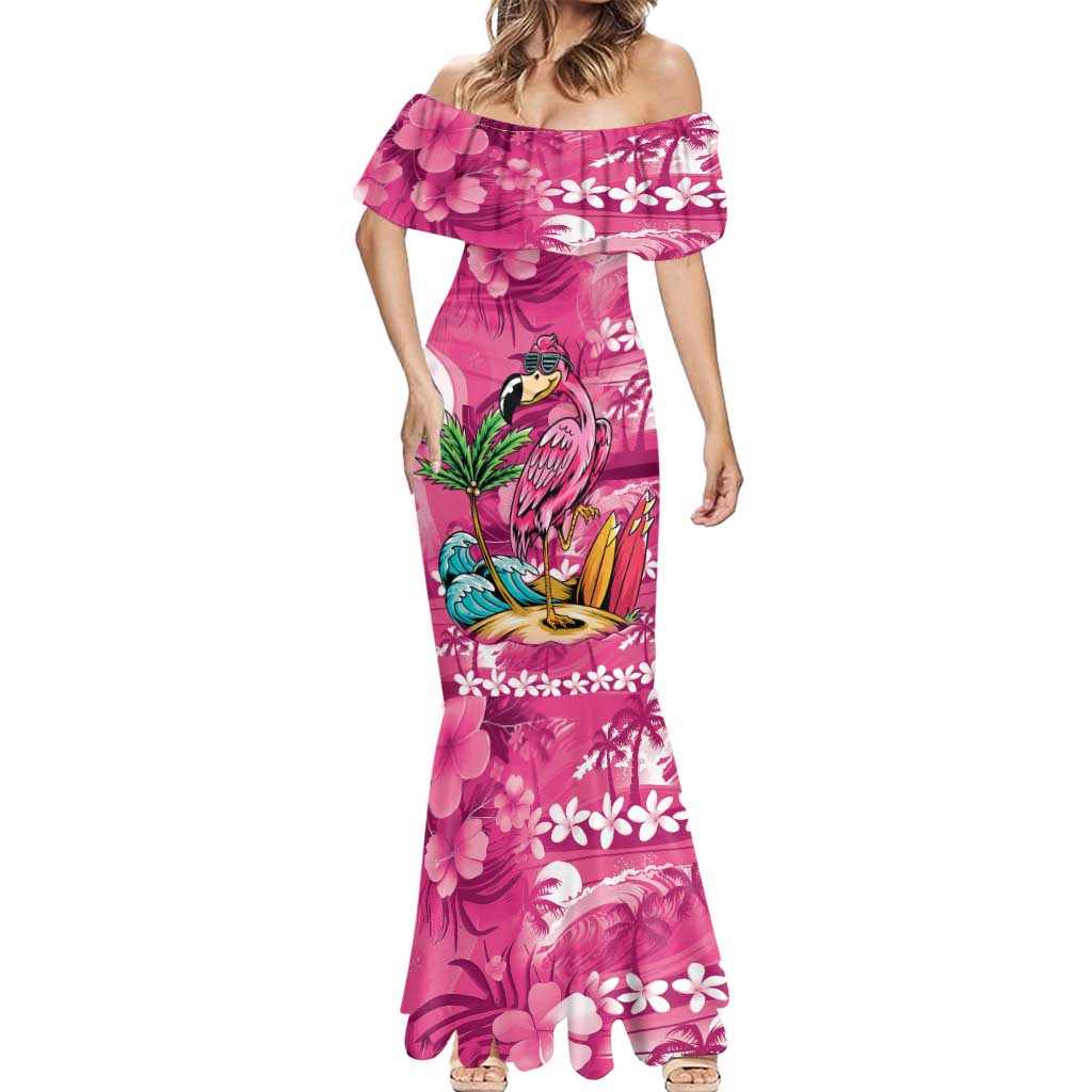 Hawaiian Flamingo Hibiscus Personalised Mermaid Dress Pink Summer Tropical Flowers - Polynesian Pride
