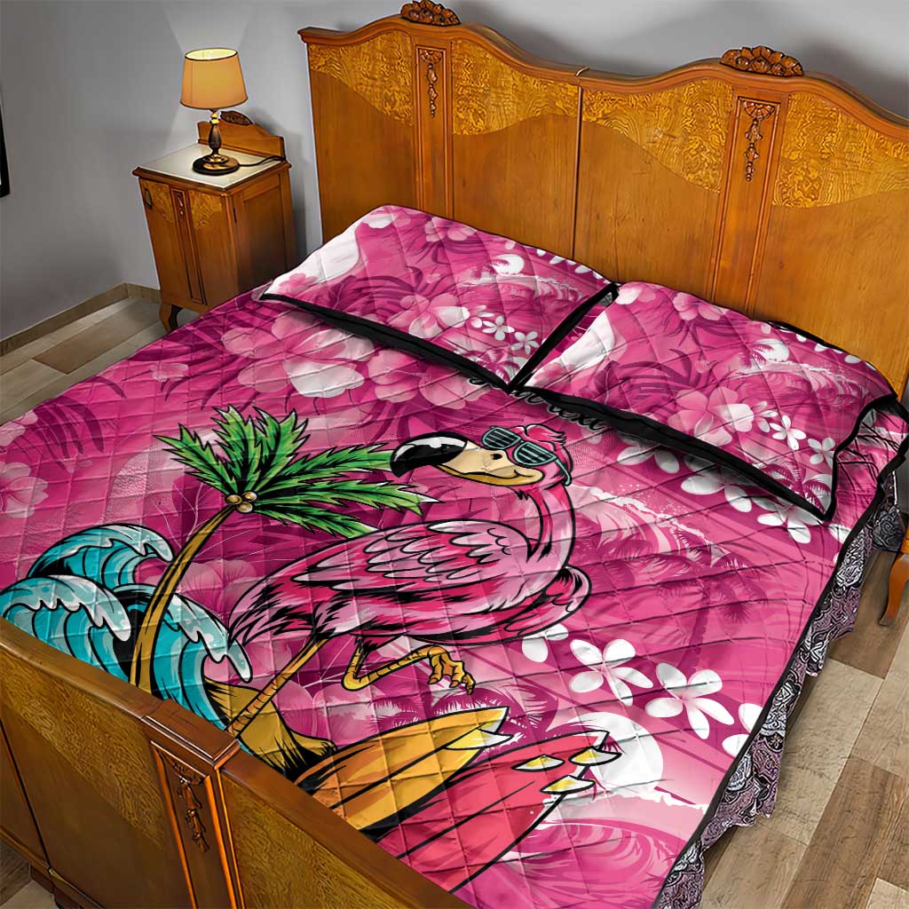 Hawaiian Flamingo Hibiscus Personalised Quilt Bed Set Pink Summer Tropical Flowers - Polynesian Pride