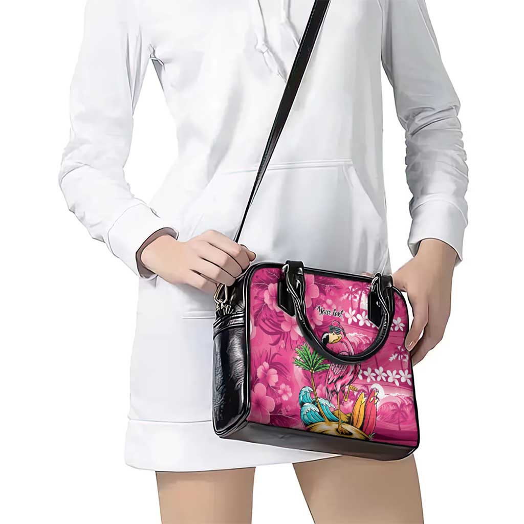 Hawaiian Flamingo Hibiscus Personalised Shoulder Handbag Pink Summer Tropical Flowers - Polynesian Pride