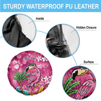 Hawaiian Flamingo Hibiscus Personalised Spare Tire Cover Pink Summer Tropical Flowers - Polynesian Pride