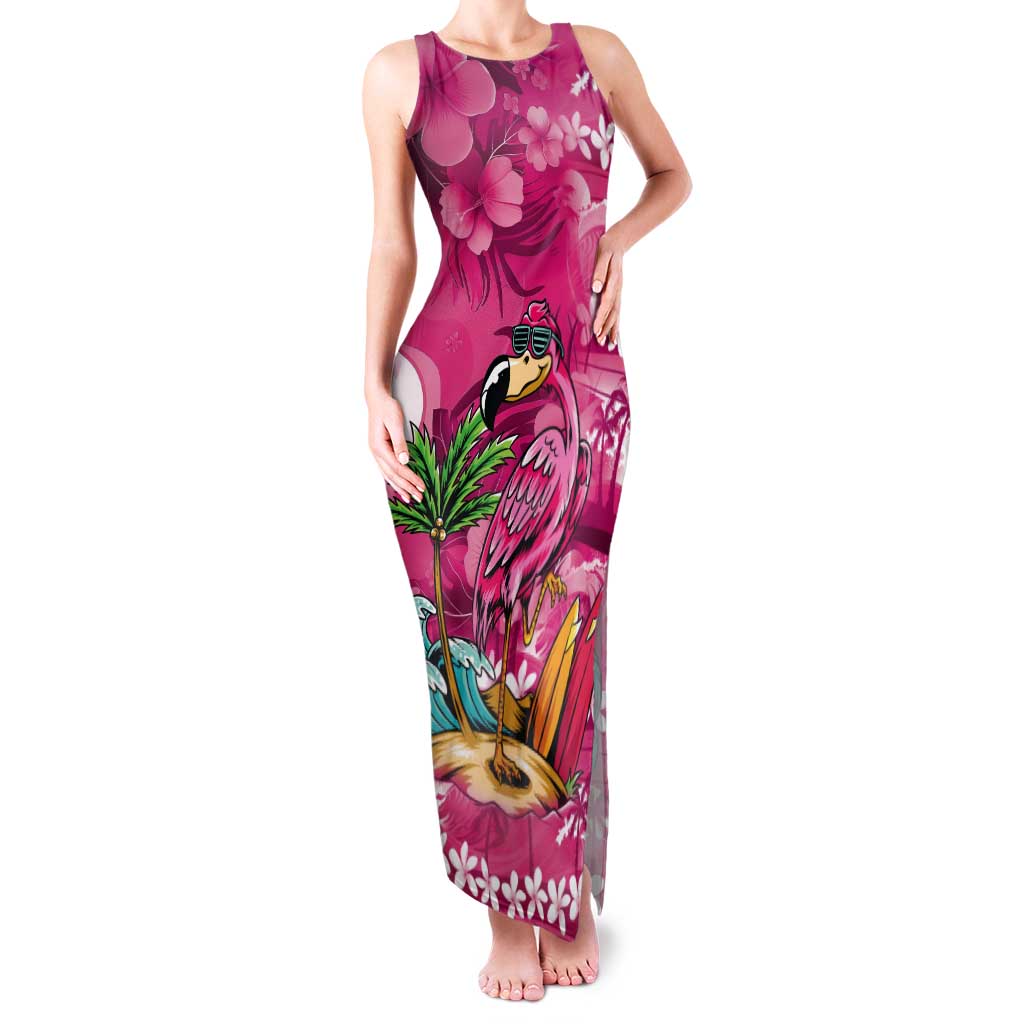 Hawaiian Flamingo Hibiscus Personalised Tank Maxi Dress Pink Summer Tropical Flowers - Polynesian Pride