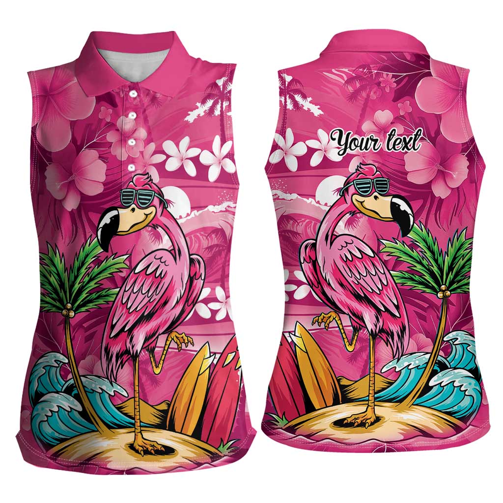 Hawaiian Flamingo Hibiscus Personalised Women Sleeveless Polo Shirt Pink Summer Tropical Flowers LT9 - Polynesian Pride