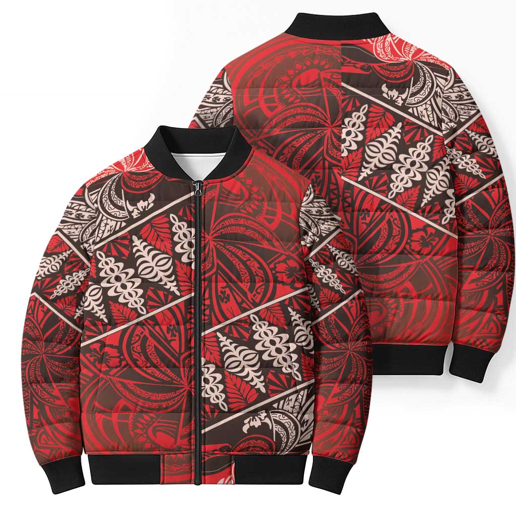 Vintage Ngatu Tribal Tonga Pattern Bomber Puffer Jacket - Polynesian Pride