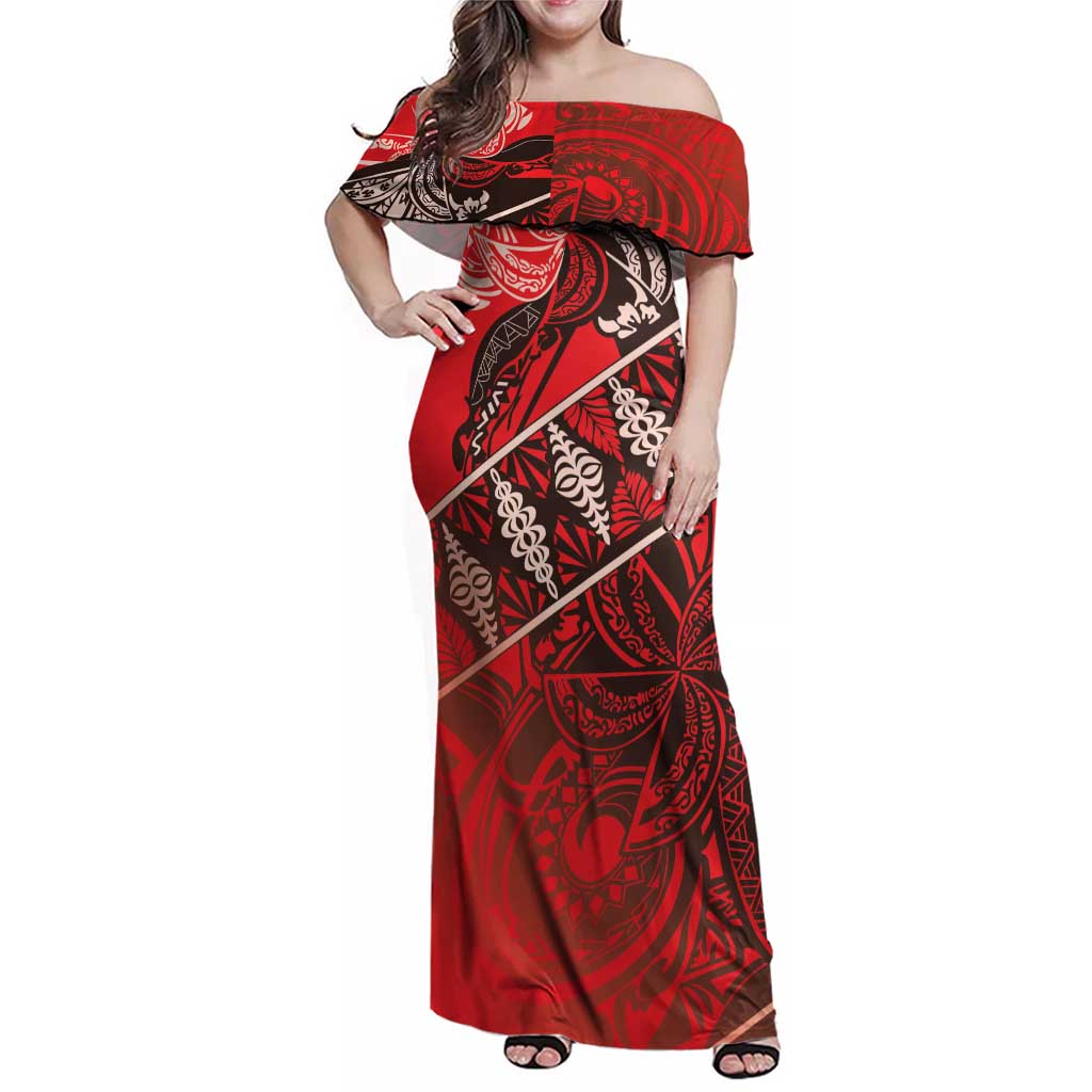 Vintage Ngatu Tribal Tonga Pattern Family Matching Off Shoulder Maxi Dress and Hawaiian Shirt - Polynesian Pride