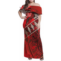 Vintage Ngatu Tribal Tonga Pattern Family Matching Off Shoulder Maxi Dress and Hawaiian Shirt - Polynesian Pride