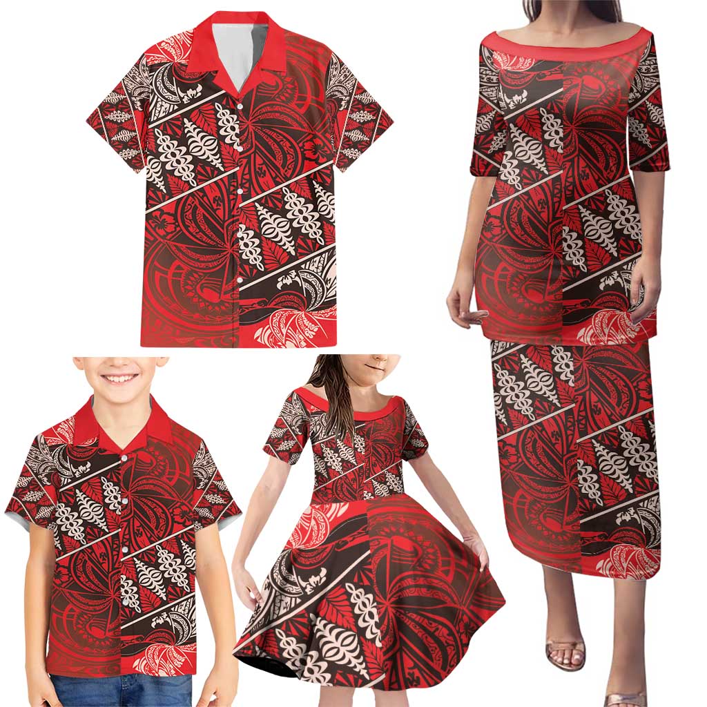 Vintage Ngatu Tribal Tonga Pattern Family Matching Puletasi and Hawaiian Shirt - Polynesian Pride