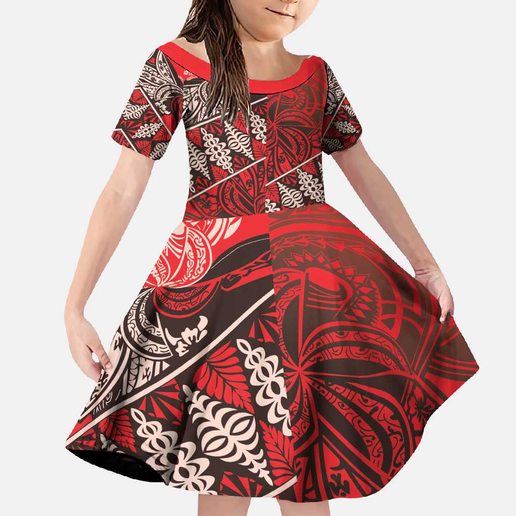 Vintage Ngatu Tribal Tonga Pattern Family Matching Short Sleeve Bodycon Dress and Hawaiian Shirt - Polynesian Pride