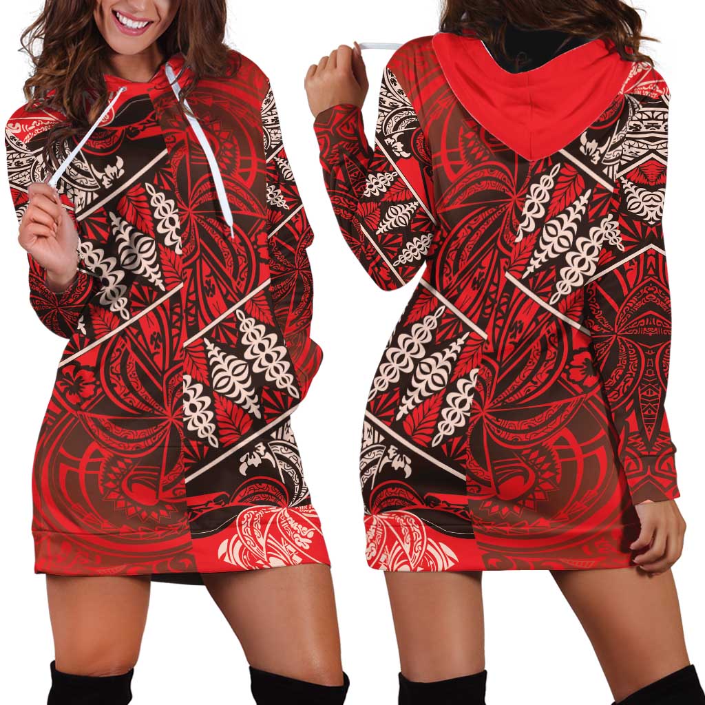 Vintage Ngatu Tribal Tonga Pattern Hoodie Dress LT9 - Polynesian Pride