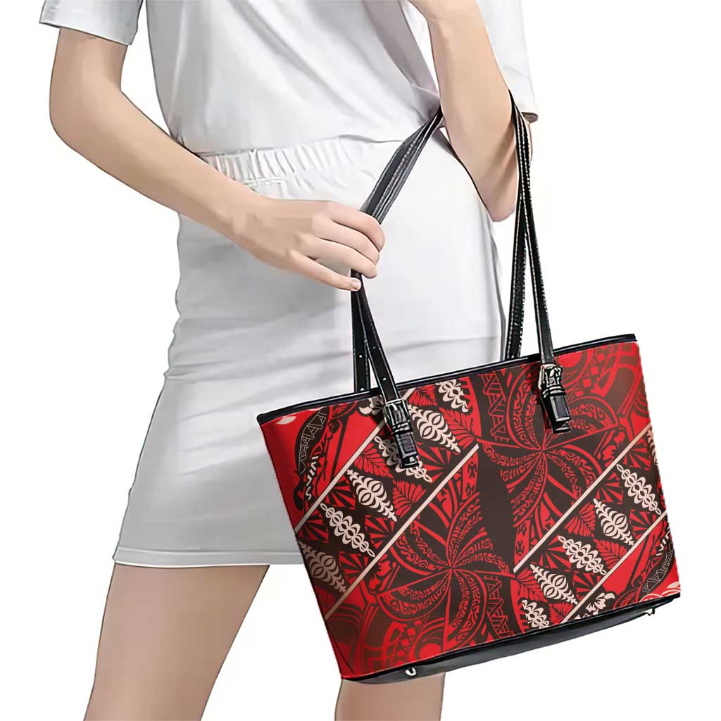 Vintage Ngatu Tribal Tonga Pattern Leather Tote Bag - Polynesian Pride