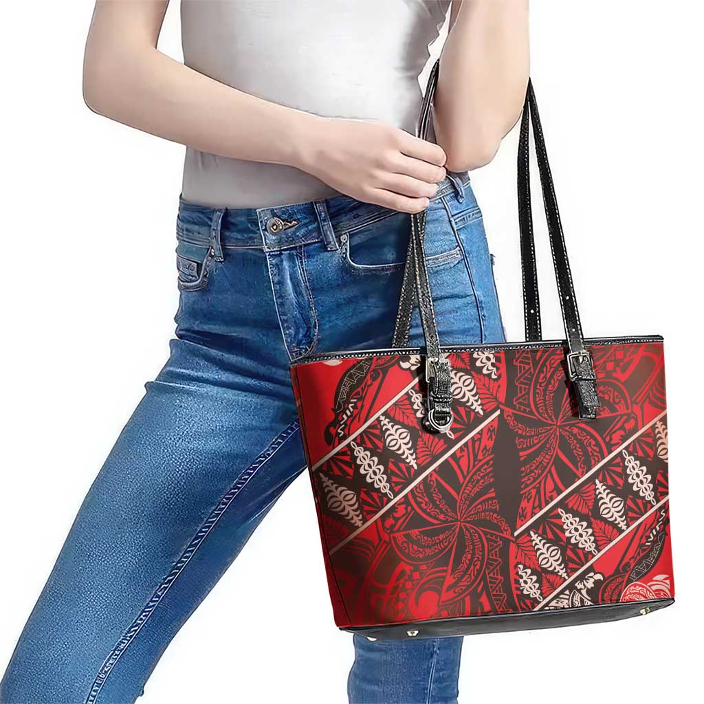 Vintage Ngatu Tribal Tonga Pattern Leather Tote Bag - Polynesian Pride