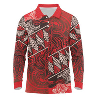 Vintage Ngatu Tribal Tonga Pattern Long Sleeve Polo Shirt - Polynesian Pride