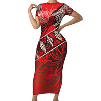 Vintage Ngatu Tribal Tonga Pattern Short Sleeve Bodycon Dress - Polynesian Pride