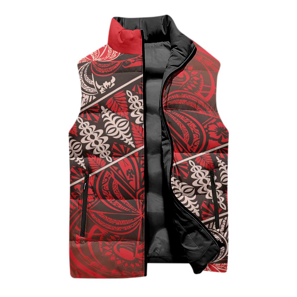 Vintage Ngatu Tribal Tonga Pattern Sleeveless Puffer Jacket - Polynesian Pride