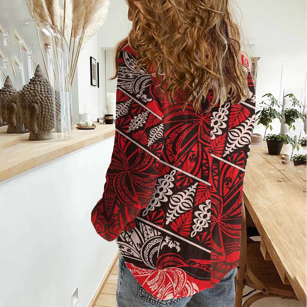 Vintage Ngatu Tribal Tonga Pattern Women Casual Shirt - Polynesian Pride