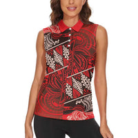 Vintage Ngatu Tribal Tonga Pattern Women Sleeveless Polo Shirt - Polynesian Pride