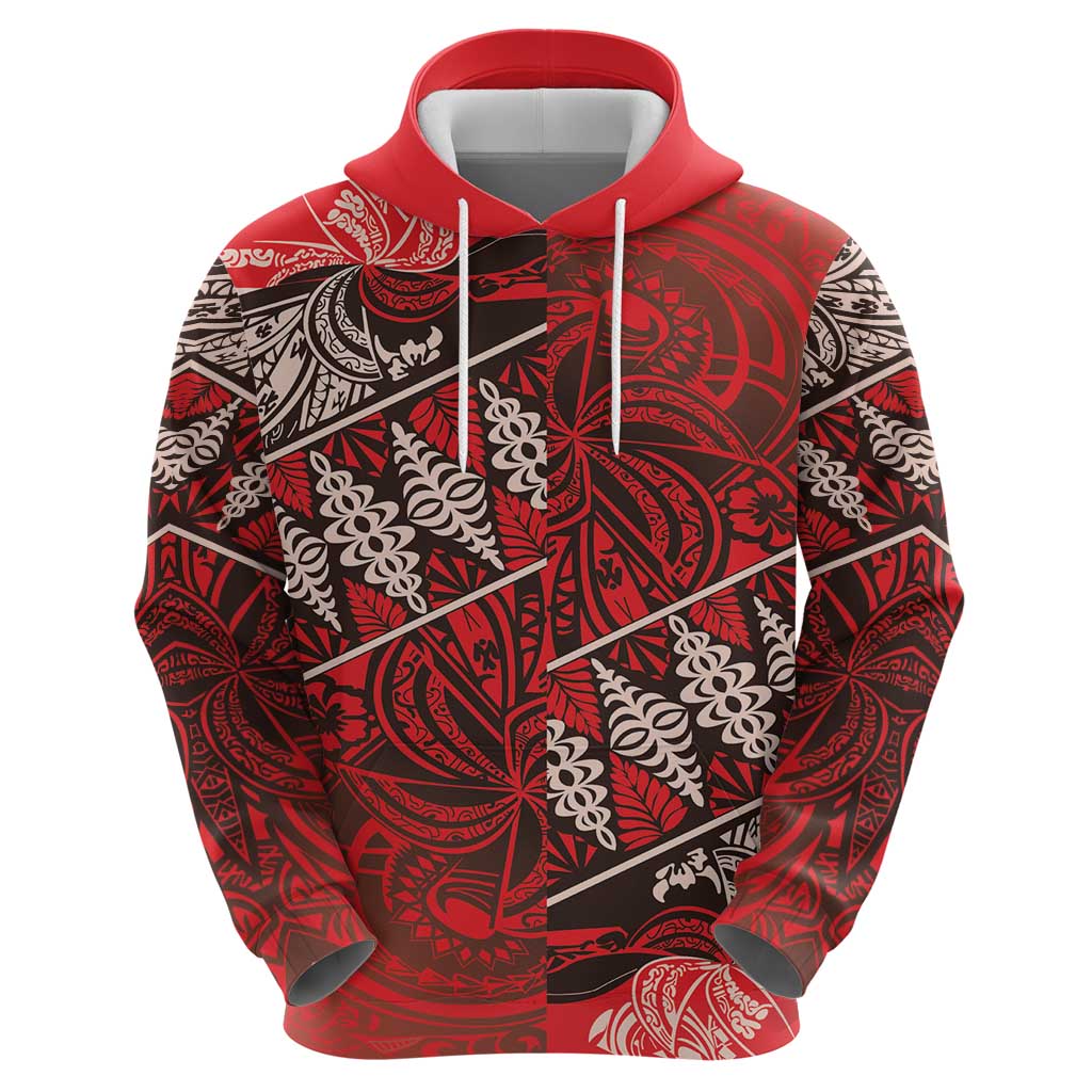 Vintage Ngatu Tribal Tonga Pattern Zip Hoodie - Polynesian Pride