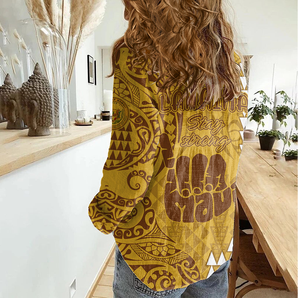 Strong Maui Women Casual Shirt Good Living Hawaii with Shaka Sign Kakau Tribal Gold LT9 - Polynesian Pride