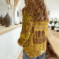 Strong Maui Women Casual Shirt Good Living Hawaii with Shaka Sign Kakau Tribal Gold LT9 - Polynesian Pride