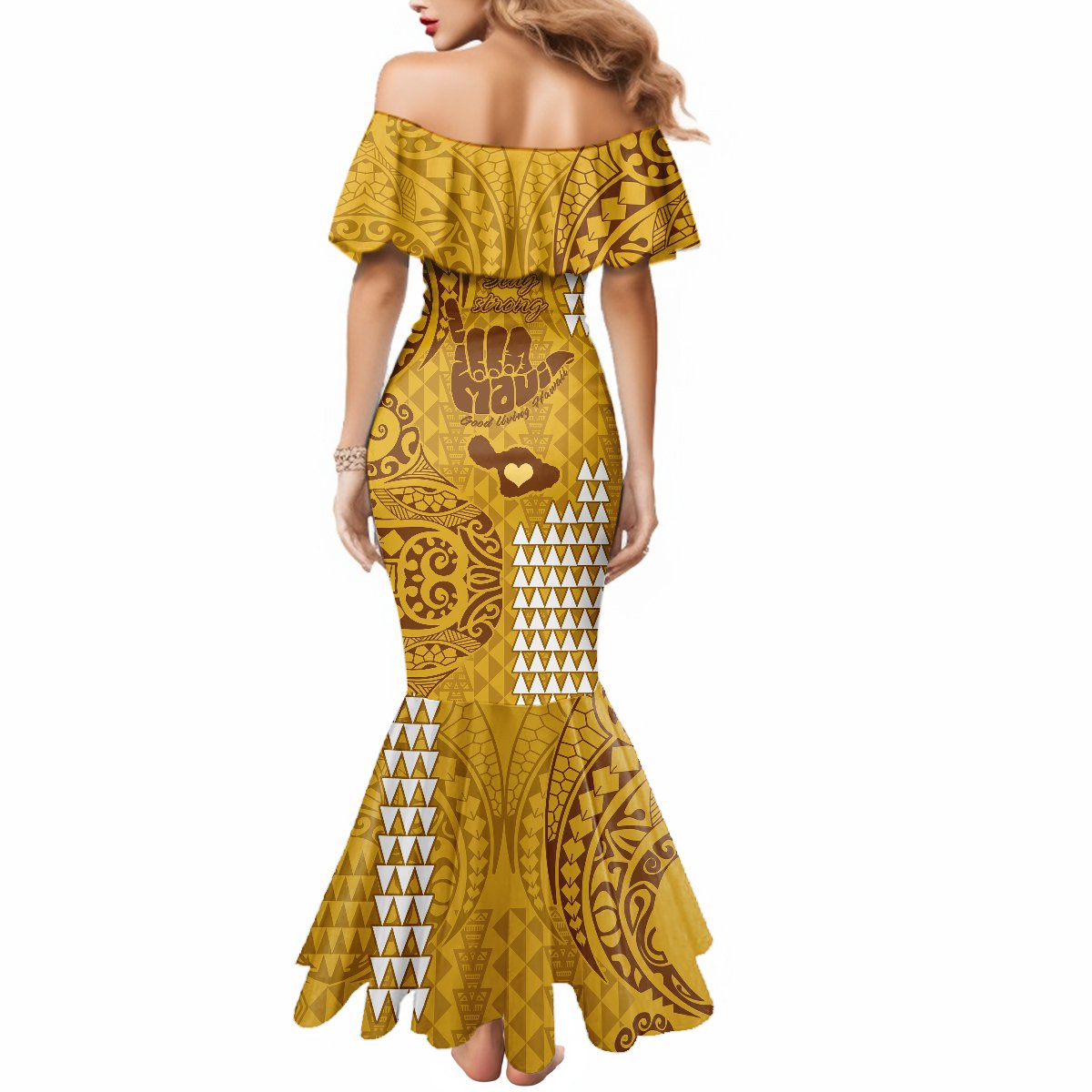 Personalised Strong Maui Mermaid Dress Good Living Hawaii with Shaka Sign Kakau Tribal Gold LT9 - Polynesian Pride