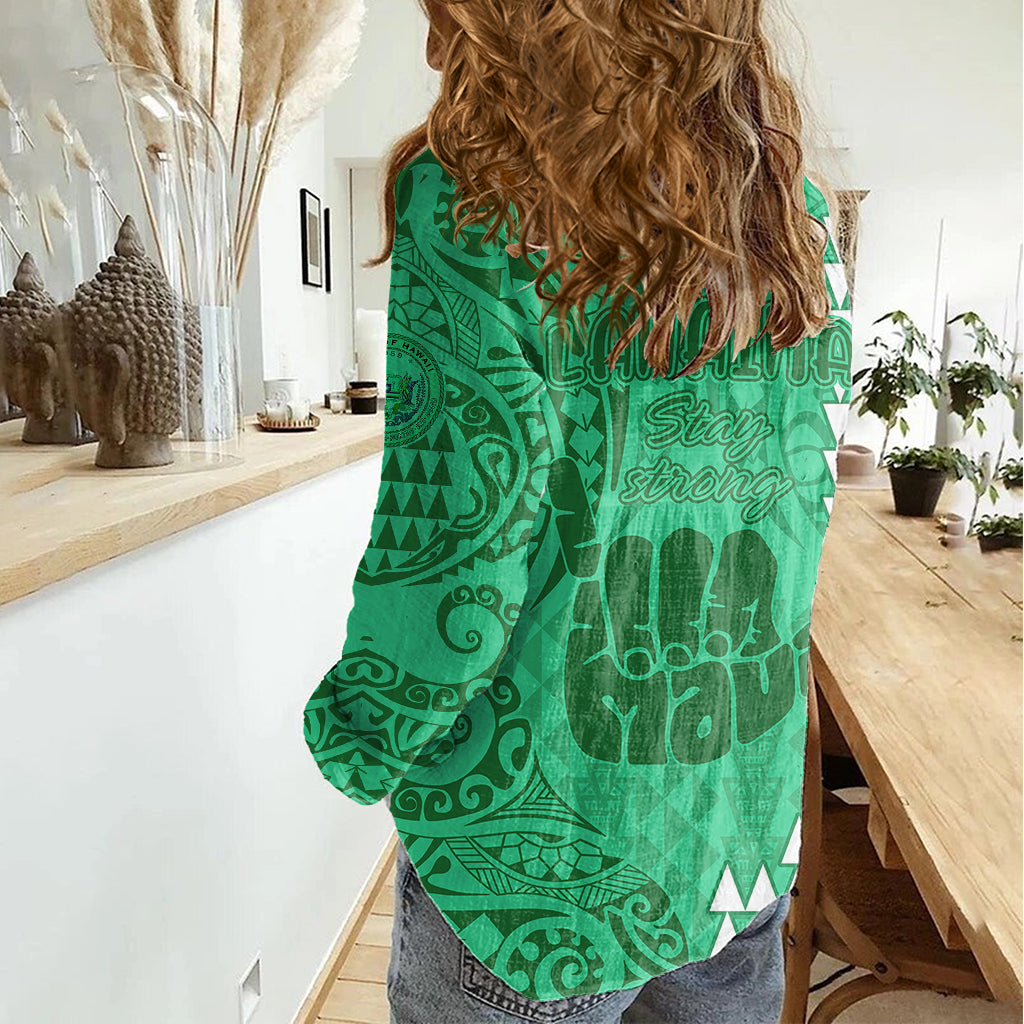 Strong Maui Women Casual Shirt Good Living Hawaii with Shaka Sign Kakau Tribal Green LT9 - Polynesian Pride