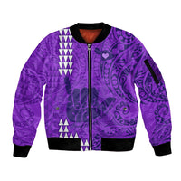 Strong Maui Sleeve Zip Bomber Jacket Good Living Hawaii with Shaka Sign Kakau Tribal Purple LT9 Unisex Purple - Polynesian Pride