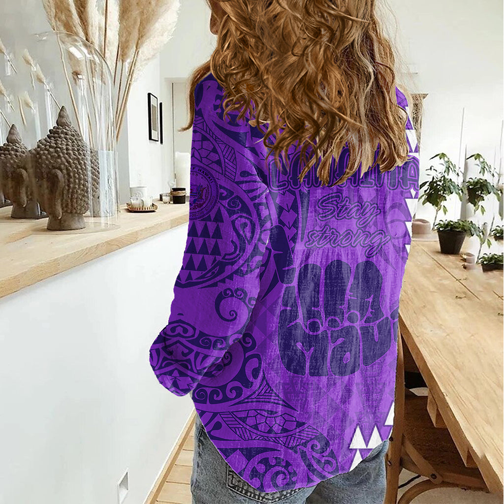 Strong Maui Women Casual Shirt Good Living Hawaii with Shaka Sign Kakau Tribal Purple LT9 - Polynesian Pride