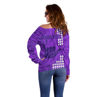 Personalised Strong Maui Off Shoulder Sweater Good Living Hawaii with Shaka Sign Kakau Tribal Purple LT9 - Polynesian Pride