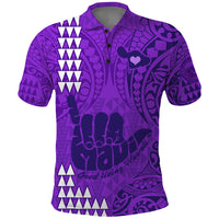 Personalised Strong Maui Polo Shirt Good Living Hawaii with Shaka Sign Kakau Tribal Purple LT9 Purple - Polynesian Pride