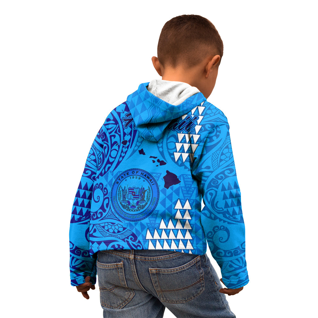 Maui Island Kid Hoodie Kakau Tribal Mixed Polynesian Pattern Blue LT9 - Polynesian Pride