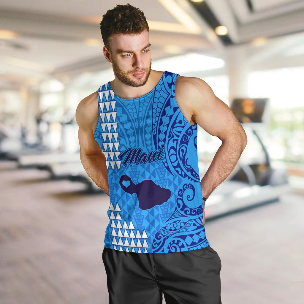 Maui Island Men Tank Top Kakau Tribal Mixed Polynesian Pattern Blue LT9 - Polynesian Pride