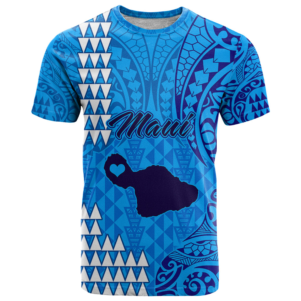 Personalised Maui Island T Shirt Kakau Tribal Mixed Polynesian Pattern Blue LT9 Blue - Polynesian Pride