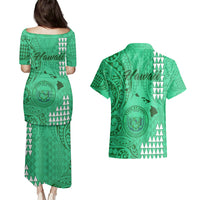 Maui Island Couples Matching Puletasi Dress and Hawaiian Shirt Kakau Tribal Mixed Polynesian Pattern Green LT9 - Polynesian Pride