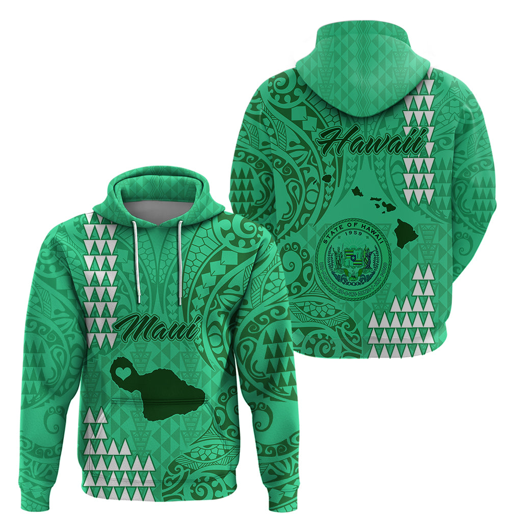 Maui Island Hoodie Kakau Tribal Mixed Polynesian Pattern Green LT9 - Polynesian Pride
